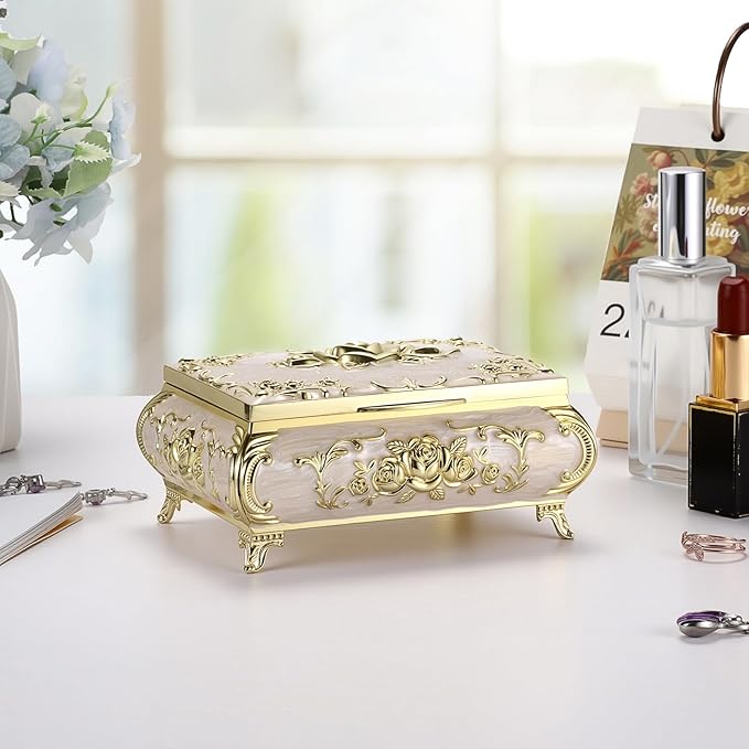 Hipiwe Metal Jewelry Organizer Box Antique Decorative Treasure Chest Keepsake - Image 5