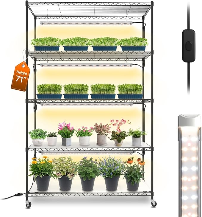 Bstrip Plant Shelf with Grow Light, 5 Tier Large Tall Plant Stand with 3FT T8 by Bstrip
