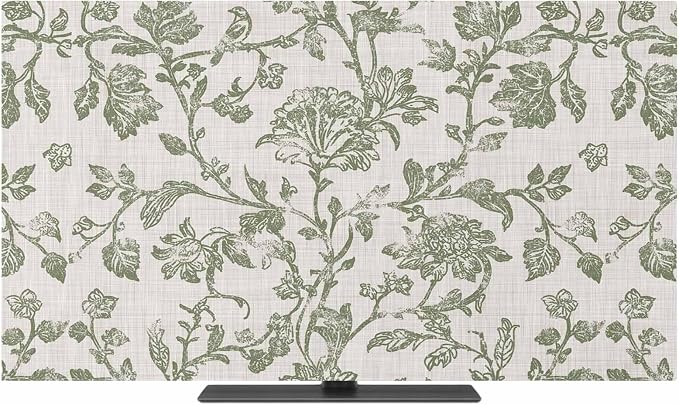 Pastoral Green Flower Leaves Indoor TV Cover, Elastic TV Screen Protector - Image 2