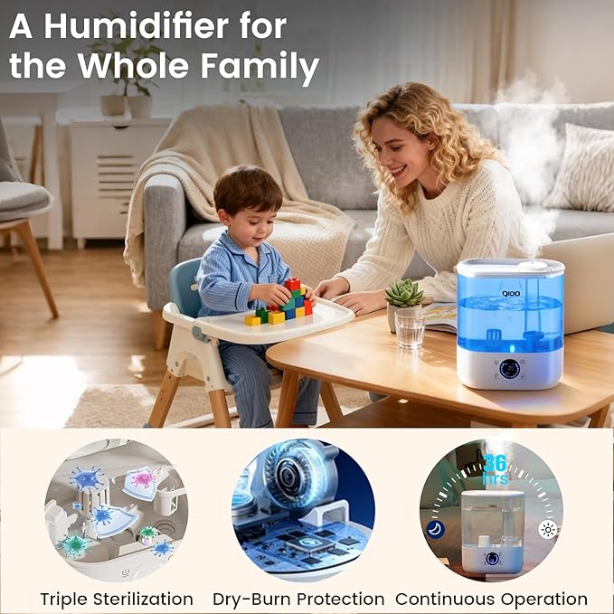 QIDO Top Fill Humidifiers for Bedroom, 5 L Cool Mist 36H Super Long Time - Image 3