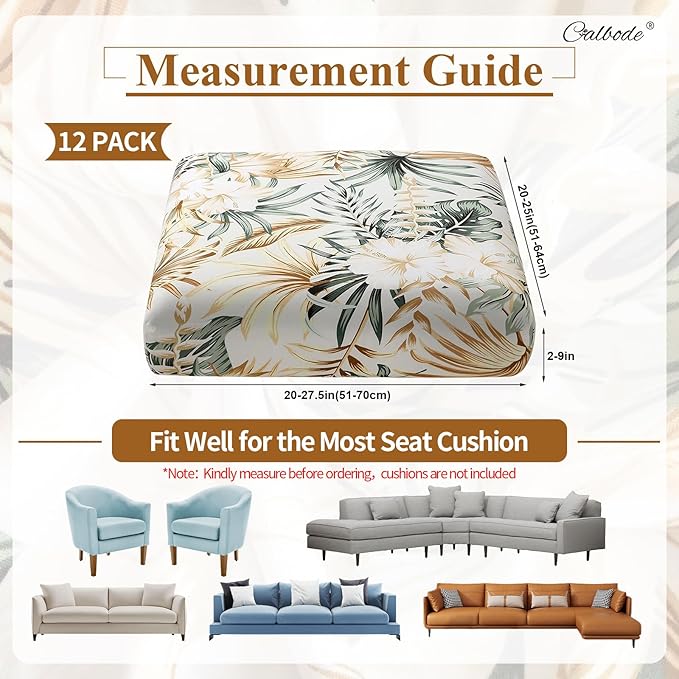 12Pcs Stretch Patio Cushion Cover, Tropical Floral and Leaf Pattern Sofa Covers - Image 2