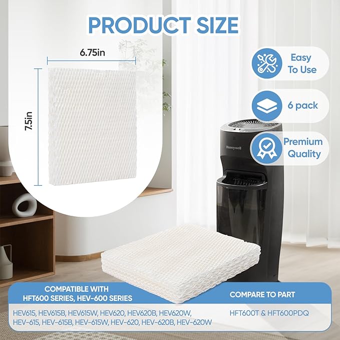 HFT600 6 Pack Humidifier Wicking Filter T Replcement Compatible - Image 2