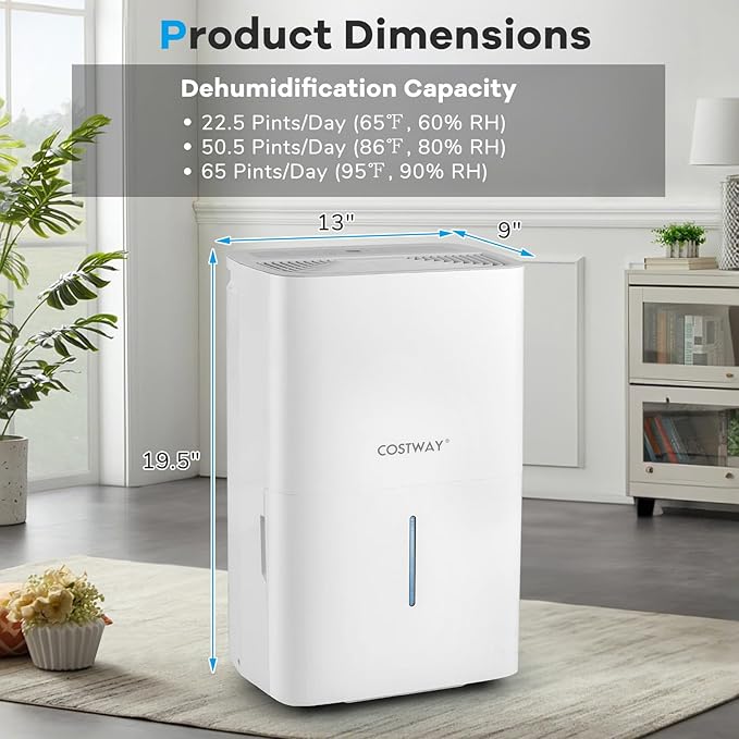 COSTWAY 65 Pints Energy Star Dehumidifier, 5000 Sq.Ft Portable Large Home - Image 8