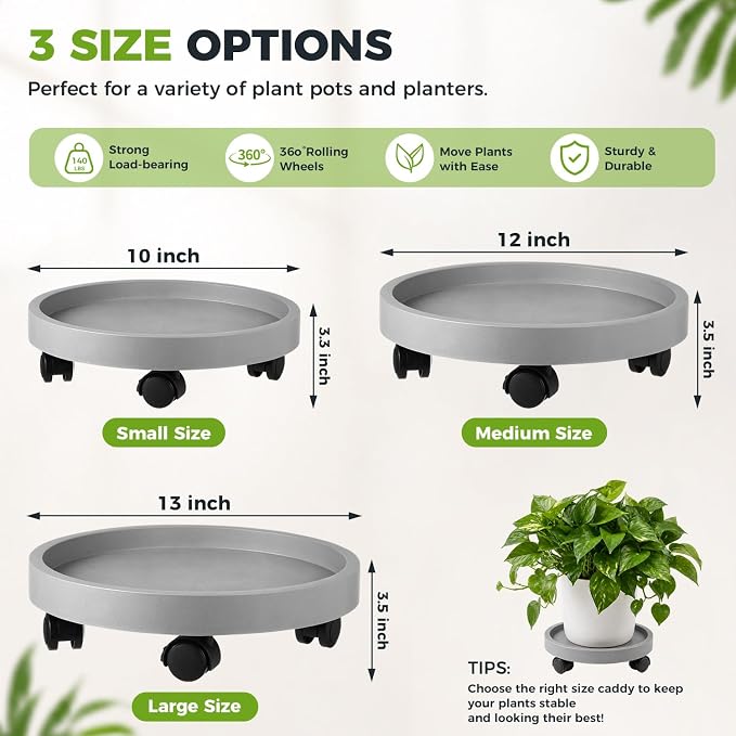 5 Pack Plant Caddy with Wheels Rolling Plant Stand with Wheels 10 Inch Plant - Image 2