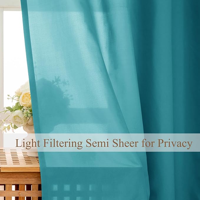 L.Z.E Light Filtering Curtains 72 Inch Length 2 Panels Set Teal Privacy - Image 3