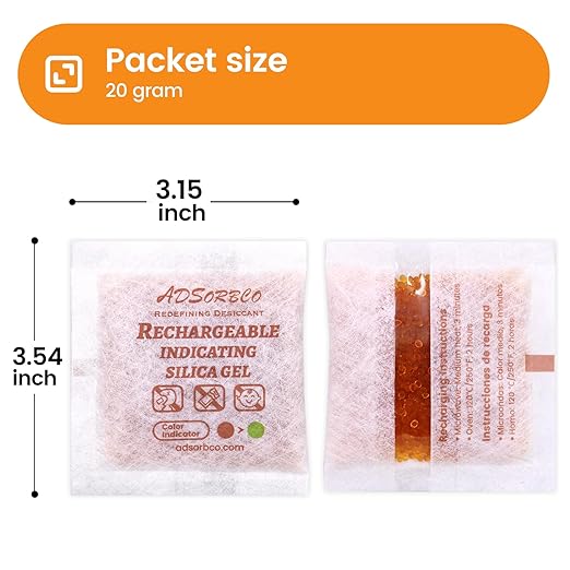 Adsorbco Rechargeable Desiccant, Indicating Silica Gel Packets, Moisture - Image 2