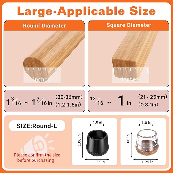Chair Leg Floor Protectors Large 24Pcs, Silicone Chair Leg Protectors - Image 2