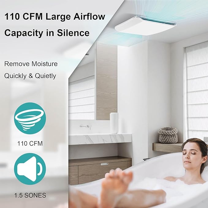 Bathroom Exhaust Fan Ceiling Mount 110CFM, Quiet Ventilation Fan 1.5 Sones - Image 2