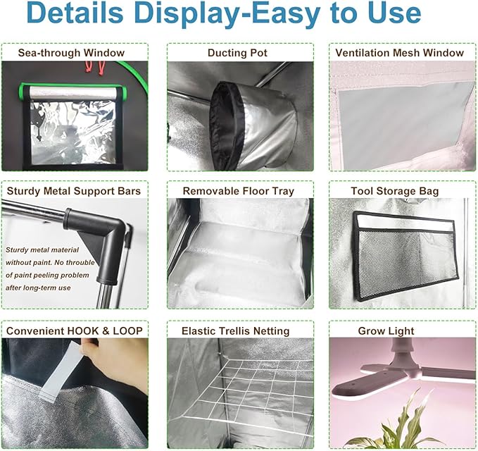 40"x40"x80" Grow Tent Kit, Complete System High Reflective Mylar Indoor Grow - Image 6
