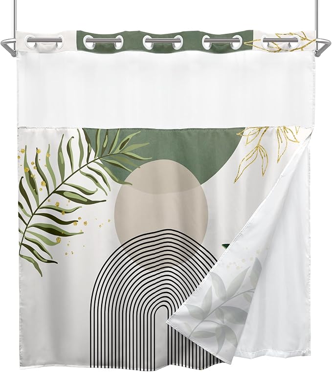 Sage Green Boho No Hooks Shower Curtain - Image 7