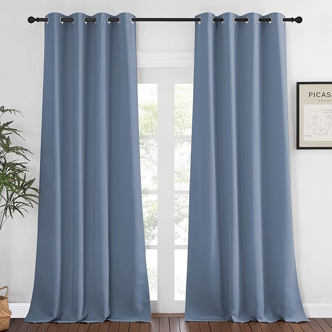 NICETOWN Blackout Stone Blue Curtains 120 inch Length by NICETOWN