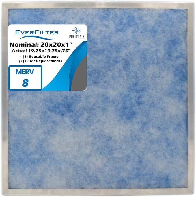 20x20x1 Air Filter MERV 8 Filter Media, AC Furnace Filter, Aluminum Reusable by PurityAir