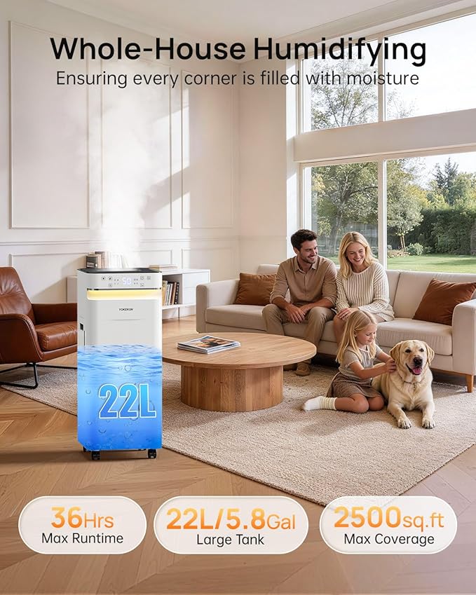 YOKEKON Humidifier Large Room 22L/5.8gal, 2500sq.ft Whole House Humidifiers - Image 2