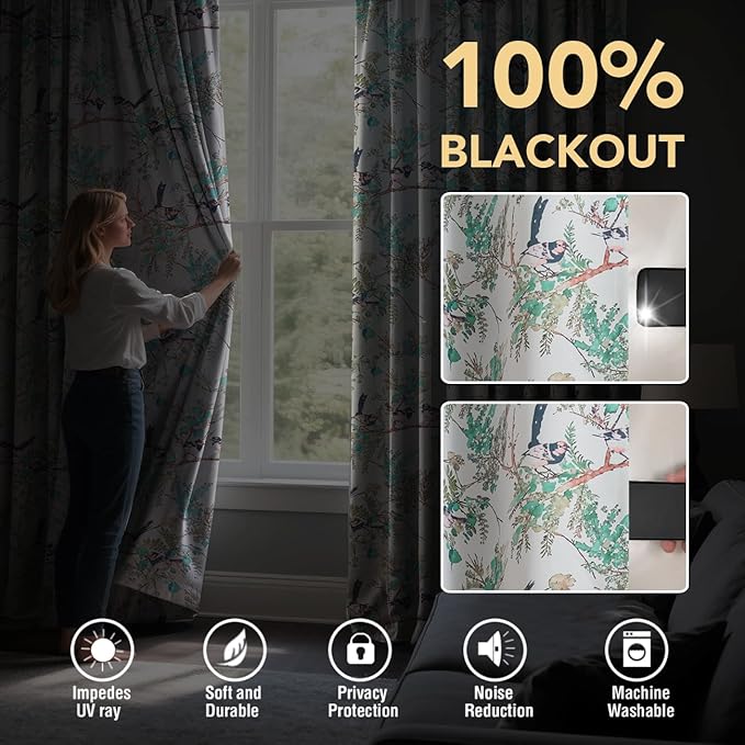 H.VERSAILTEX Floral 100% Blackout Vintage Curtains 63 inch Length 2 Panels - Image 3