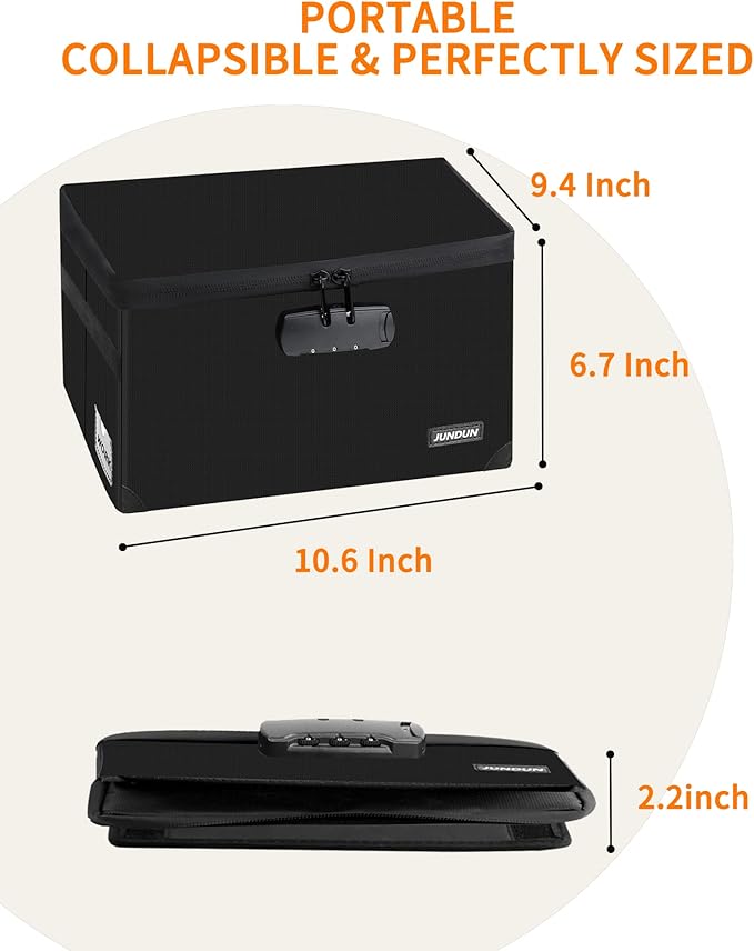 JUNDUN Index Card Holder with Lock, Collapsible Fireproof Index Card Box fits - Image 4