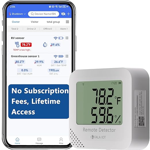 WiFi Temperature & Humidity Monitor, No Subscription 24/7 Remote Temp Sensor by FALAIOT