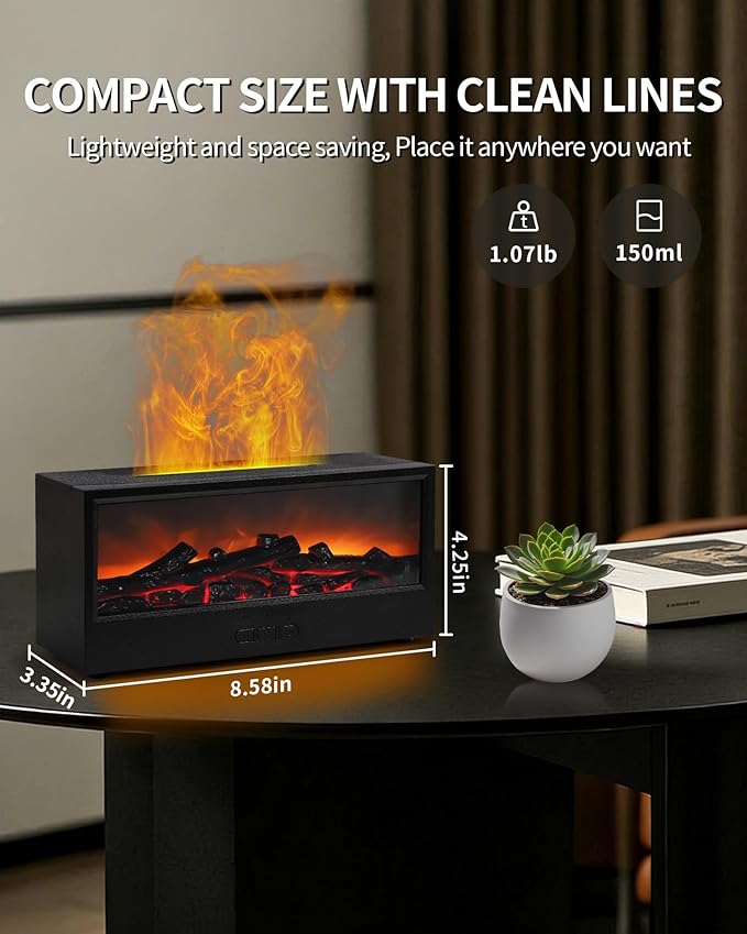 Essential Oil Diffuser, 7-Color Fireplace Flame Aromatherapy Humidifier - Image 6