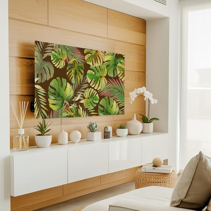 Abstract Olive Monstera Tropical Leaves Indoor TV Cover, Elastic TV Screen - Image 2