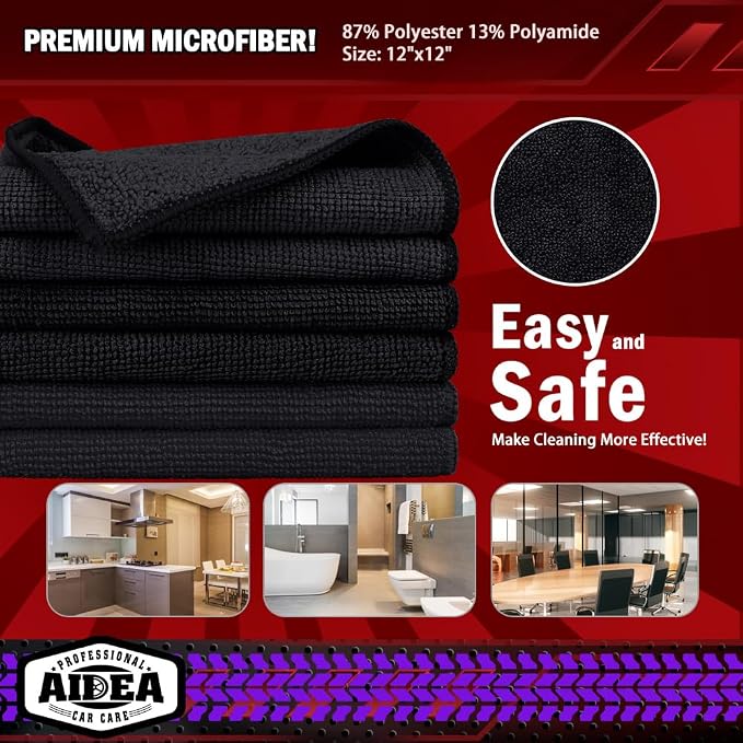 AIDEA Microfiber Cleaning Cloth Black 20PK, Microfiber Towels - Image 8