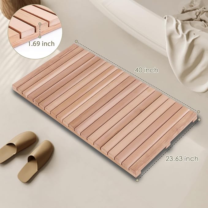 bingaai Cedar Wood Bath Mat 40"×23.6", Cedar Wooden Bath Mats, Wood Shower - Image 5