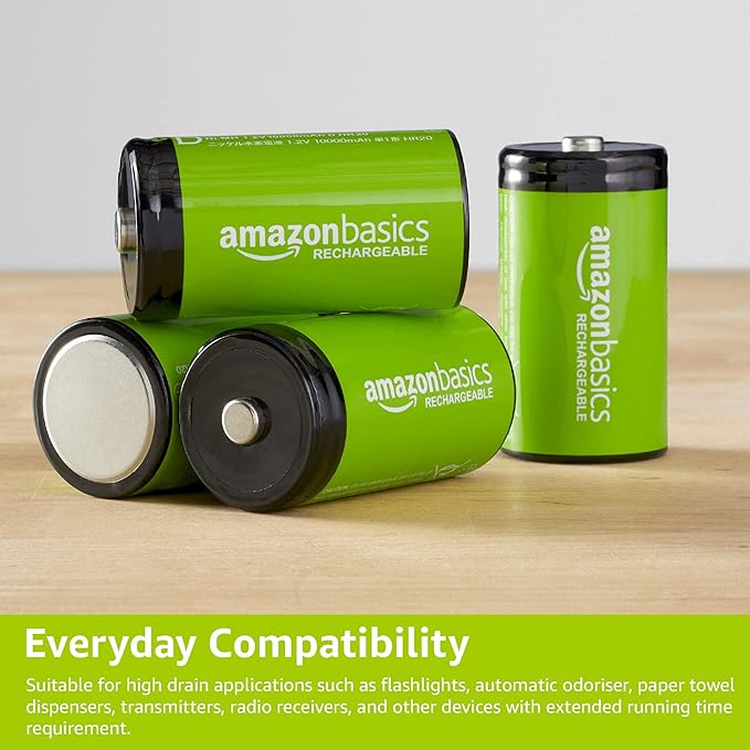 Amazon Basics 4-Pack Rechargeable D Cell NiMH Batteries, 10000 mAh, Pre-Charged - Image 5