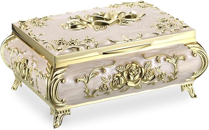 Hipiwe Metal Jewelry Organizer Box Antique Decorative Treasure Chest Keepsake - Image 9