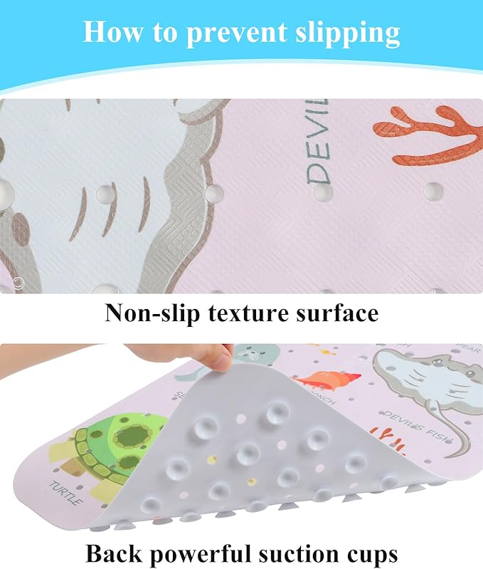 Bath Mat for Tub Non Slip, Machine Washable Anti-Slip Cartoon Baby Bathtub - Image 3