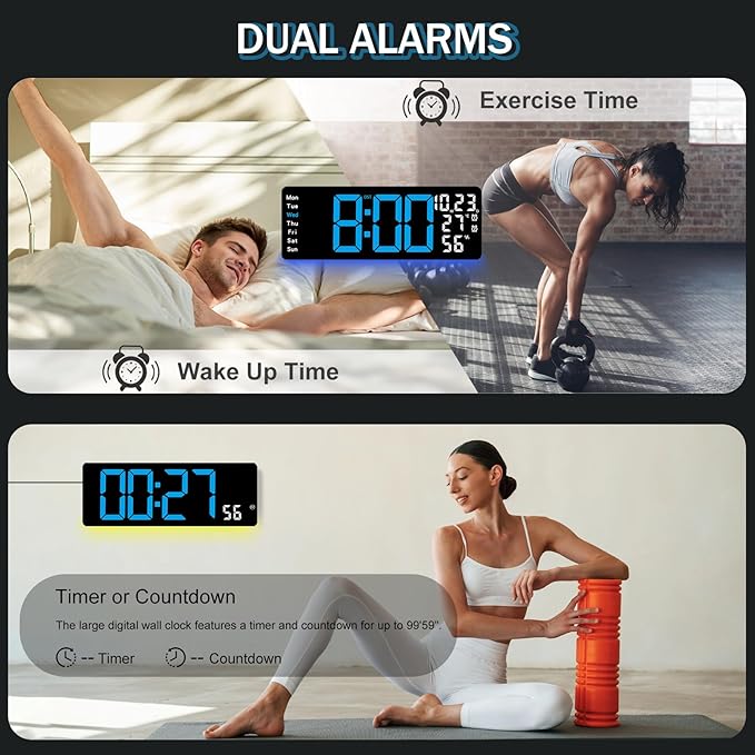 JoFomp 17.3" Large Digital Wall Clock, LED Digital Clock Large Display - Image 6