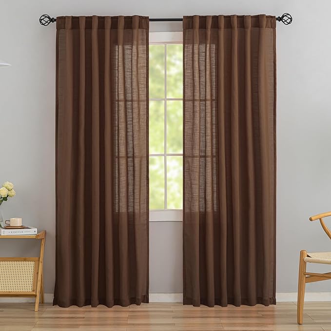 DONREN Cocoa Brown Back Tab Curtains 78 Inches Long 2 Panels by DONREN