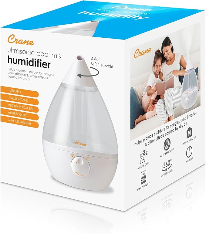 Crane White Teardrop Ultrasonic Cool Mist Humidifier, 1 Gallon Auto Shut-Off - Image 8