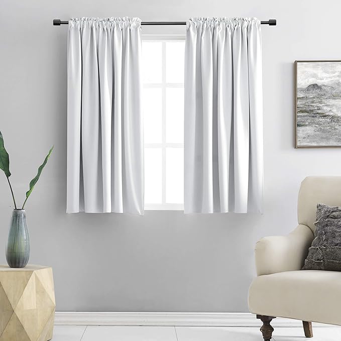 DONREN Greyish White Rod Pocket Curtain Panels Thermal Insulated Room Darkening by DONREN