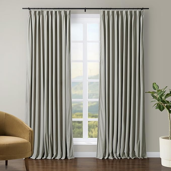 TWOPAGES Luxury Velvet Curtain Pinch Pleated Neutral Gray Curtain 102 inch Long by TWOPAGES