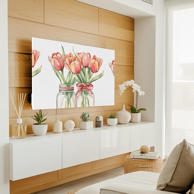Farm Watercolor Tulip Flower Indoor TV Cover, Elastic TV Screen Protector - Image 3