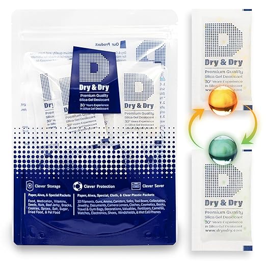 Dry & Dry 10 Gram Premium Orange Indicating Silica Gel Packets Desiccants by DryDry