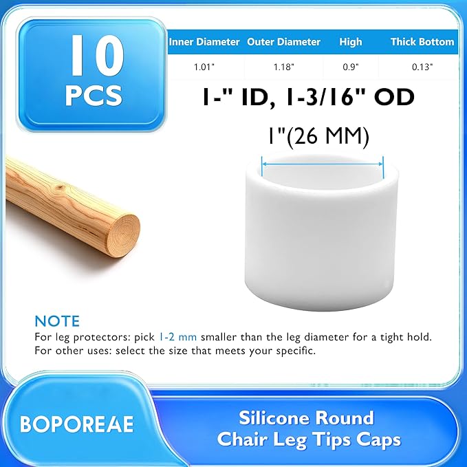 10 Pcs 1" Round Chair Leg Tips Caps, Silicone Rubber Furniture Leg Floor - Image 9