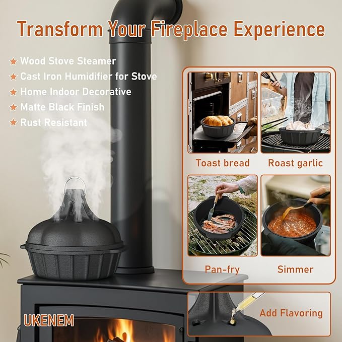 Wood Stove Steamer & Woodstove Steamer Stove Humidifier Cast Iron, 2.4 Qt Round - Image 4