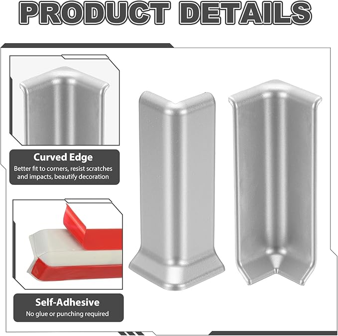 uxcell Self Adhesive Baseboard Corner Blocks, 4.07 Inch Wall Edge Corner - Image 4