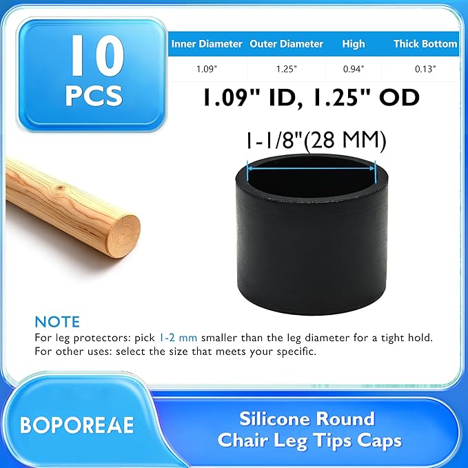 10 Pcs 1-1/8" Round Chair Leg Tips Caps, Silicone Rubber Furniture Leg Floor - Image 9