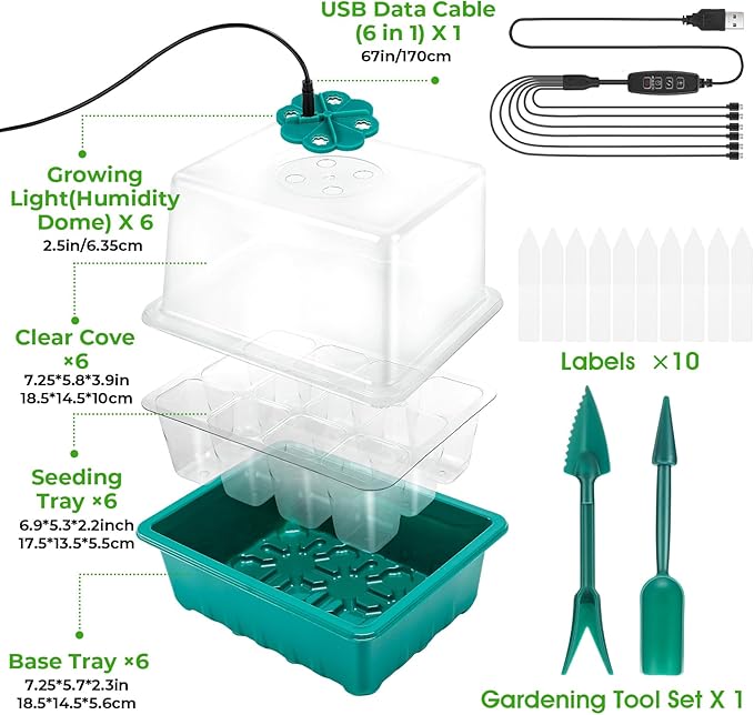 Seed Starter Tray with Grow Light, Timing Controller & Adjustable Brightness & - Image 8