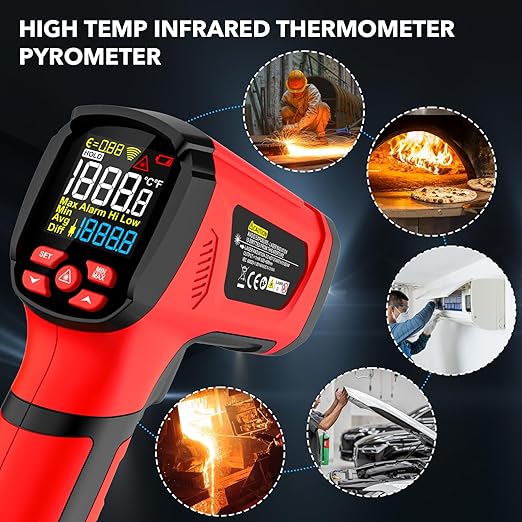 -40℉~2912℉ MESTEK Infrared Thermometer High Temperature Gun, 50:1 Dual Laser - Image 8