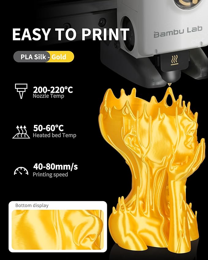 LANDU Silk PLA Filament 1.75mm Gold 2KG, 3D Printer Filament Dimensional - Image 4