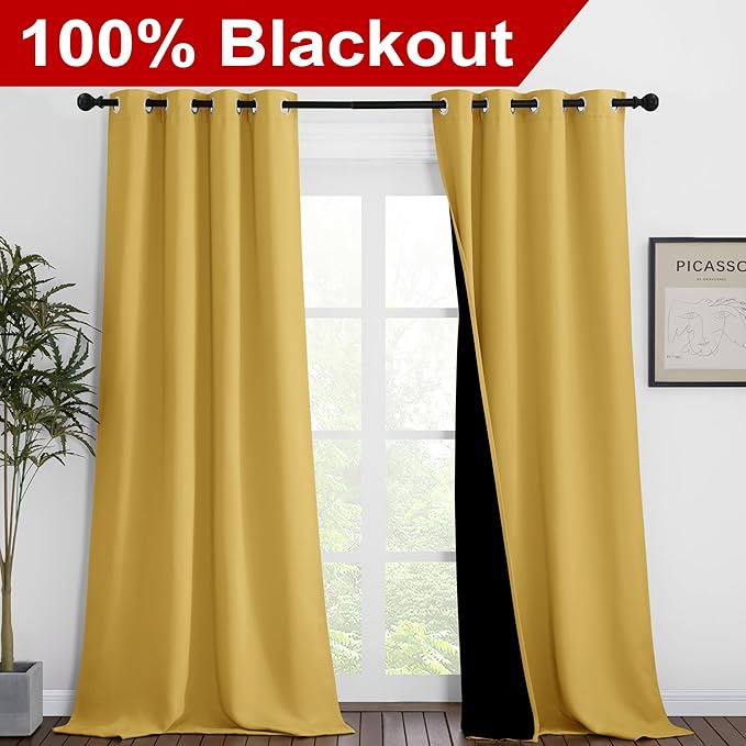 NICETOWN 100% Blackout Blinds, 46 inches x 96 inches, Laundry Room Decor Window - Image 2