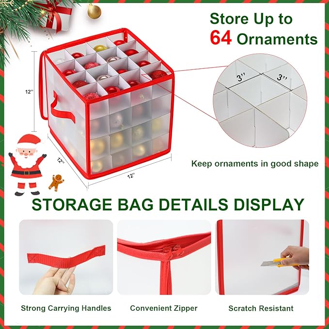 Christmas Ornament Storage Box, 64 Christmas Decoration Storage Box - Image 5