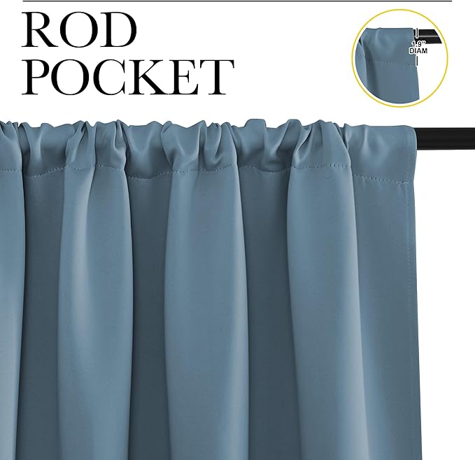 NICETOWN Blackout Curtains for Living Curtains, Smoky Blue, 52 by 63 Inch - Image 2