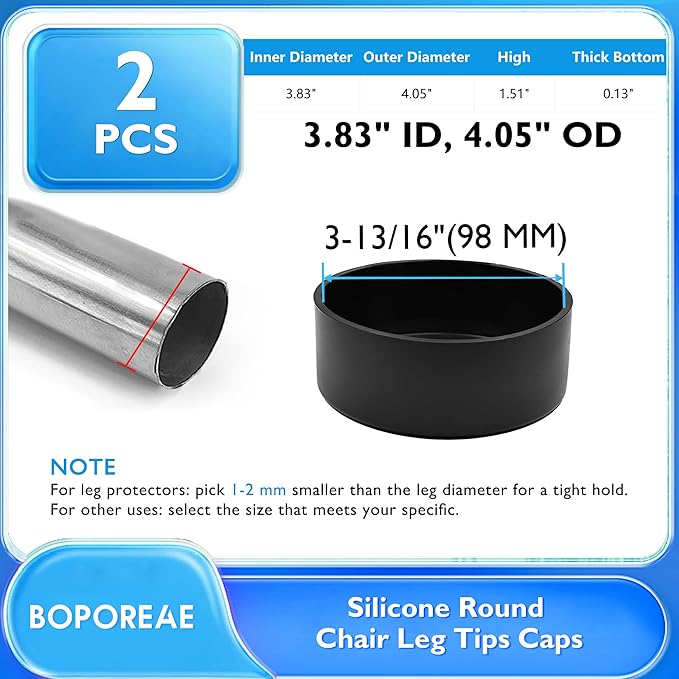2 Pcs 3-13/16" Round Chair Leg Tips Caps, Silicone Rubber Furniture Leg Floor - Image 9