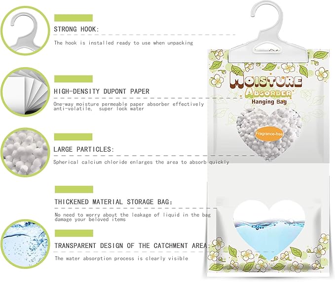 14 Pack Moisture Absorber Hanging Bags, 220g/Pack Fagrance Free Moisture Bag - Image 2