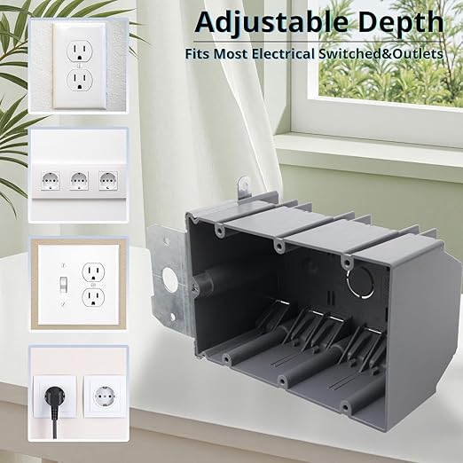 MAKERELE 3 Gang Adjustable Electrical Outlet Box Plastic, 49 Cubic Inch - Image 2