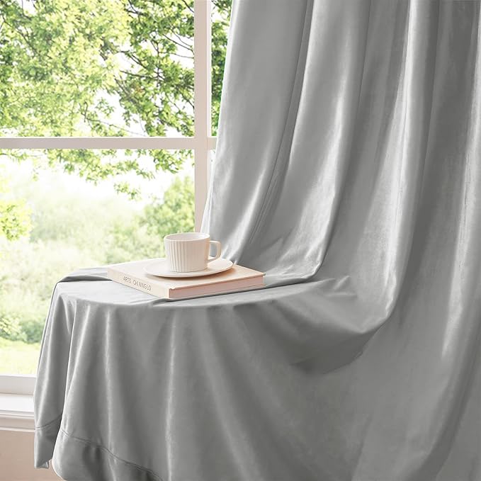 BULBUL Light Grey Velvet Curtains 90 inches Elegant Living Room Curtain Velvet - Image 4