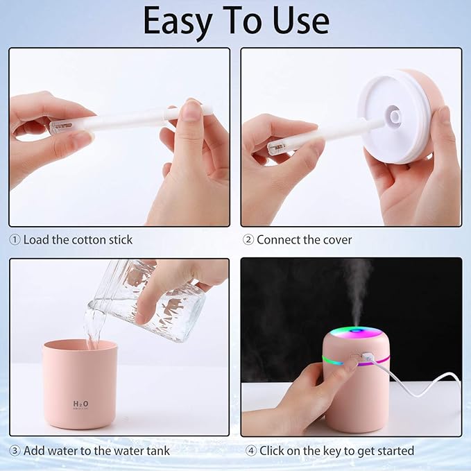 2 Pieces Cool Mist Portable Mini Humidifiers, 300 ml, Quiet USB Personal - Image 4