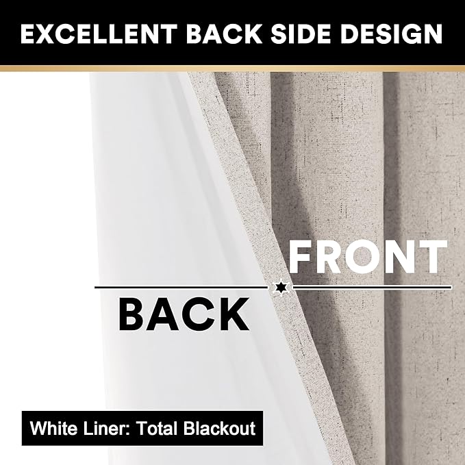 PrinceDeco Primitive Textured Linen 100% Blackout Curtains - Image 8